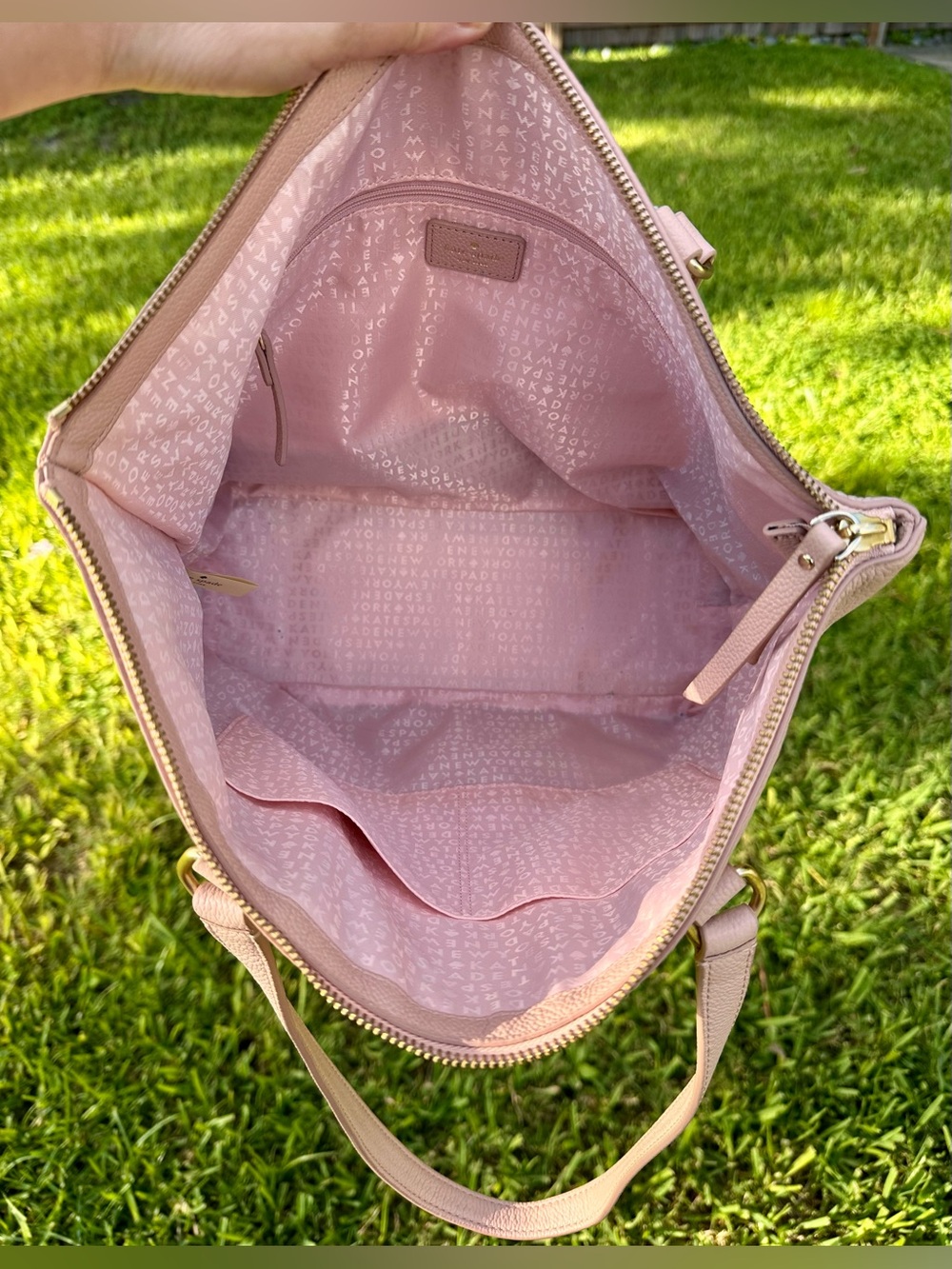 Kate Spade Larchmont Ave Logo Penny Pink Leather Large Tote - Picture 7 of 9